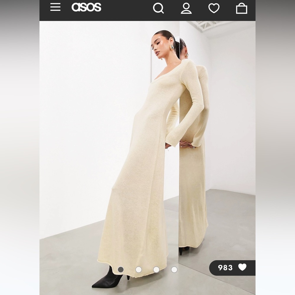 ASOS EDITION long sleeve scoop neck knitted maxi dress in ivory